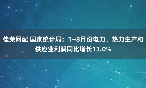 佳荣网配 国家统计局：1—8月份电力、热力生产和供应业利润同比增长13.0%